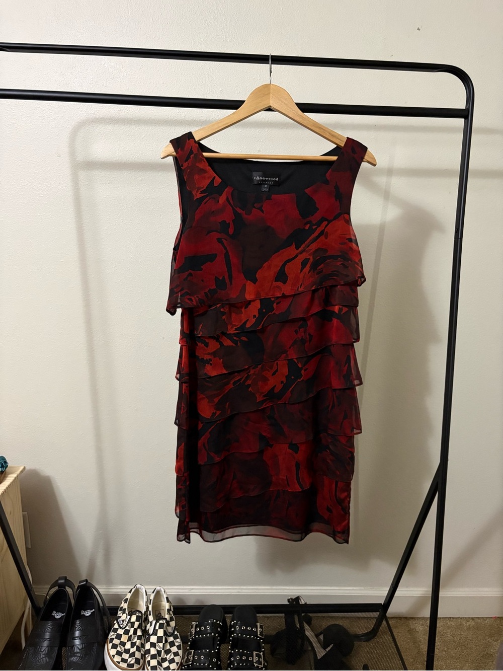 connected apparel Red & Black Tiered Ruffle Sleeveless Dress